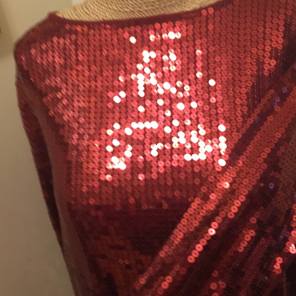 - Pink Shimmer sequin long blouse Sz LG Stretchy - Picture 5 of 7